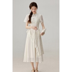 批发观上月白新中式改良旗袍年轻款连衣裙国风超仙绝美长裙