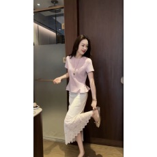 花花仙子莫代尔纤维舒适柔软纯色宽松圆领短袖T恤+半身裙