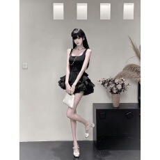 批发公主日记纯欲风高腰收腰显瘦无袖<b class='q'>蓬蓬</b>裙夏季时尚套装