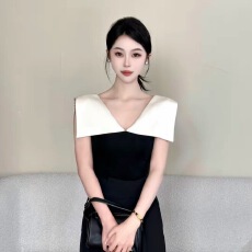 批发月光小调莱赛尔天丝设计感撞色拼接<b class='q'>上衣</b>女显瘦V领T恤➕<b class='q'>裤</b>子