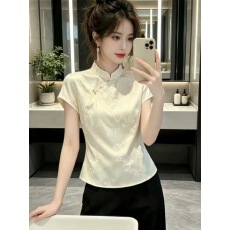 批发新中式气质国风短袖<b class='q'>立领</b><b class='q'>衬衫女</b>2026夏季新款简约百搭温婉贵气上衣