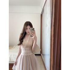 批发solo爆爆~云雾风清~纯欲网纱拼蕾丝连衣<b class='q'>裙</b>女多种穿法收腰蓬蓬<b class='q'>裙</b>夏