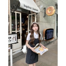 批发学院风娃娃领短袖衬衫夏日绝美韩系套装女高级感吊带<b class='q'>连衣裙</b>两件套