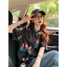 批发新中式国风黑色小唐人短袖<b class='q'>t</b><b class='q'>恤</b>女夏季斜襟盘扣改良唐装年轻版上衣