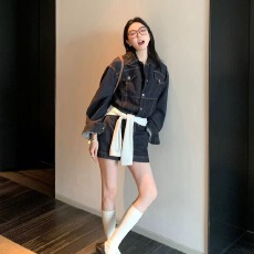批发区区欧阳 水洗牛仔<b class='q'>衬衫</b>连衣裙女春季小个子复古短裙收腰显瘦裙子