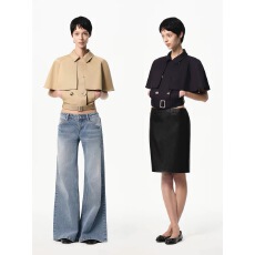 批发RARELY ALIKE“雅痞”可拆卸斗篷莫代尔桑蚕丝<b class='q'>风衣</b>夹克 卡其/藏蓝