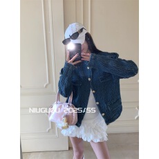 批发NIUGUGU 蓝色复古小香风港味<b class='q'>百搭</b>牛仔外套女春正肩修身上衣