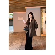 批发<b class='q'>夏</b>诗文 莱赛尔天丝棉撞色扣荡领上衣女秋廓形可调节扣袢风衣外套