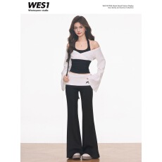 批发WESTAYONE针织上衣设计感小众<b class='q'>女</b>假两件吊带高级感+休闲裤