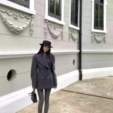 区区欧阳沙漏腰羊毛西装毛呢外套女冬季翻领高级感中长款呢子大衣