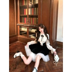 批发Bull0313一个叁 新品限时95折 法式富家千金假两件<b class='q'>丝绒</b>蓬蓬公主裙