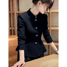 批发小香风高级感黑色西装外套<b class='q'>女</b>2026春秋季新款韩系通勤百搭<b class='q'>西服</b>上衣