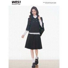 批发9.7新品WESTAYONE双排扣毛呢<b class='q'>短</b>款外套女气质+阔腿裤/毛呢中裙