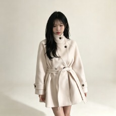 批发2026复古风单排扣纯色毛呢外套大衣女冬季新款绑带<b class='q'>中长款</b>呢子上衣