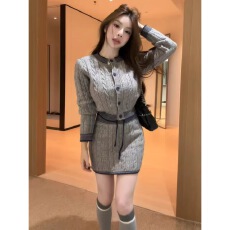 批发小香风套装女早秋季韩系穿搭修身灰色针织开衫毛衣包臀半身短<b class='q'>裙子</b>