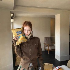 Pinksoya 松茶可可 高级感复古金属扣外套女秋季新款呢子外套上衣
