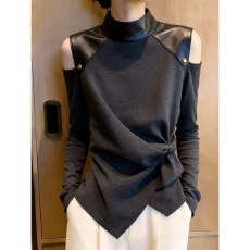 批发法式露肩拼接上衣女装2026年<b class='q'>秋</b>季新款收腰系带气质显瘦舒适时尚感