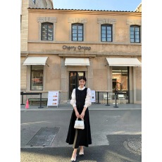 批发法式温柔<b class='q'>娃娃领</b>泡泡袖收腰大摆双排扣连衣裙 显瘦气质通勤