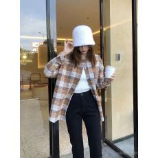 批发复古chic高档卡其色格子衬衫外套女秋<b class='q'>冬</b>款韩系慵懒风长袖衬衣外穿