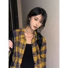 批发2026原版质量复古chic高档卡其色格子衬衫外套女秋<b class='q'>冬</b>款韩系慵懒风