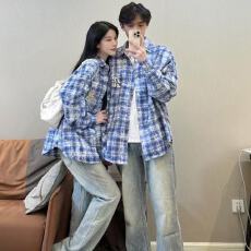 批发蓝色格子衬衫女长袖高级感cleanfit少年感穿搭衬衣小众设计感外套