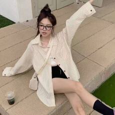 批发条纹新款法式感小众设计<b class='q'>衬衫</b>春秋长袖宽松<b class='q'>休闲</b><b class='q'>衬衣</b>百搭复古上衣