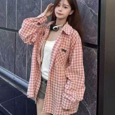 批发美式<b class='q'>街头</b>粉色格子长袖衬衫外套女秋季设计感宽松休闲上衣ins潮