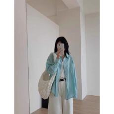 批发<b class='q'>韩版</b>新款薄荷绿小清新条纹<b class='q'>衬衫</b>宽松百搭上衣防晒减龄开衫薄款外套