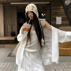 批发设计感后背蝴蝶拼接防晒衬衫外套女夏季宽松长袖衬衣薄款白色<b class='q'>上衣</b>