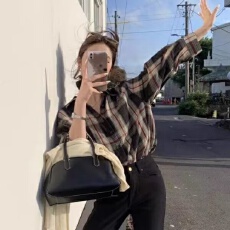 批发复古防晒衬衫外套女春秋格子衬衣2026秋季韩系慵懒风休闲宽松上衣
