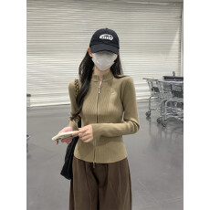 批发春季2026新款双拉链毛衣<b class='q'>外套女</b>开衫立领长袖修身针织上衣内搭打底