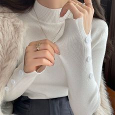 批发半高领针织打底衫女秋<b class='q'>冬</b>内搭2024新款白色毛衣设计感小众保暖上衣