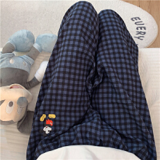 爆款睡裤长裤泡泡棉薄款春夏季卡通可爱休闲可外穿格子遛弯家居裤