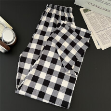 批发爆款百搭简约长裤仿棉薄款春<b class='q'>夏季</b>可外穿大格子可爱日系遛弯家居裤