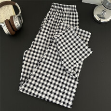 批发爆款百搭简约长裤仿棉薄款春<b class='q'>夏季</b>可外穿小黑格可爱日系遛弯家居裤