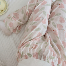 简约百搭长裤泡泡棉薄款春夏季可外穿粉郁金香兔可爱遛弯家居裤