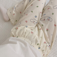 简约百搭长裤泡泡棉薄款春夏季可外穿玉桂狗可爱遛弯家居裤