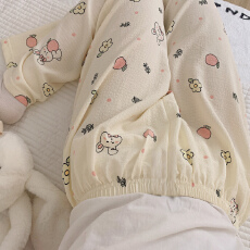 简约百搭长裤泡泡棉薄款春夏季可外穿橘子花兔可爱遛弯家居裤