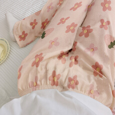 简约百搭长裤泡泡棉薄款春夏季可外穿草莓花甜美可爱遛弯家居裤