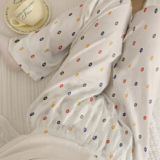 简约百搭长裤泡泡棉薄款春夏季可外穿甜甜圈甜美可爱遛弯家居裤