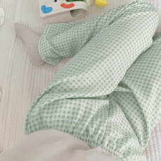 批发简约百搭长裤泡泡棉薄款春<b class='q'>夏季</b>可外穿绿格子日系休闲遛弯家居裤