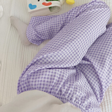 批发简约百搭长裤泡泡棉薄款春<b class='q'>夏季</b>可外穿紫格子日系休闲遛弯家居裤