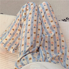 批发爆款百搭长裤泡泡棉薄款春夏季可外穿蓝条小熊可爱休闲遛弯家居裤