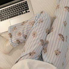 批发爆款百搭长裤泡泡棉薄款春夏季可外穿蓝条小狗可爱休闲遛弯家居裤