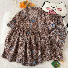 批发云朵棉薄款翻领夏季可外穿睡衣短袖豹纹星星卡通可爱休闲三件套装