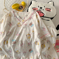 批发夏季云朵棉V领系列爆款薄款可外穿睡衣短袖短裤卡通可爱套装