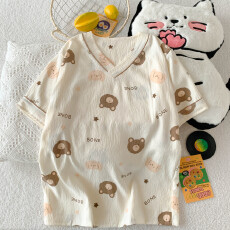 批发夏季云朵棉V领系列爆款薄款可外穿睡衣短袖短裤卡通可爱套装