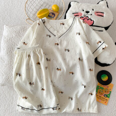 批发夏季云朵棉V领系列爆款薄款可外穿睡衣短袖卡通休闲百搭可爱套装