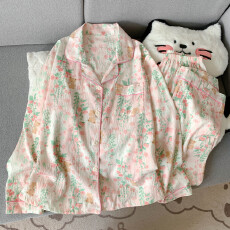 批发云朵棉翻领系列春夏季薄款可外穿睡衣长袖树叶熊百搭可爱套装