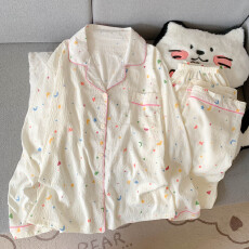 批发云朵棉翻领系列春夏季薄款可外穿睡衣长袖彩点星月百搭可爱套装